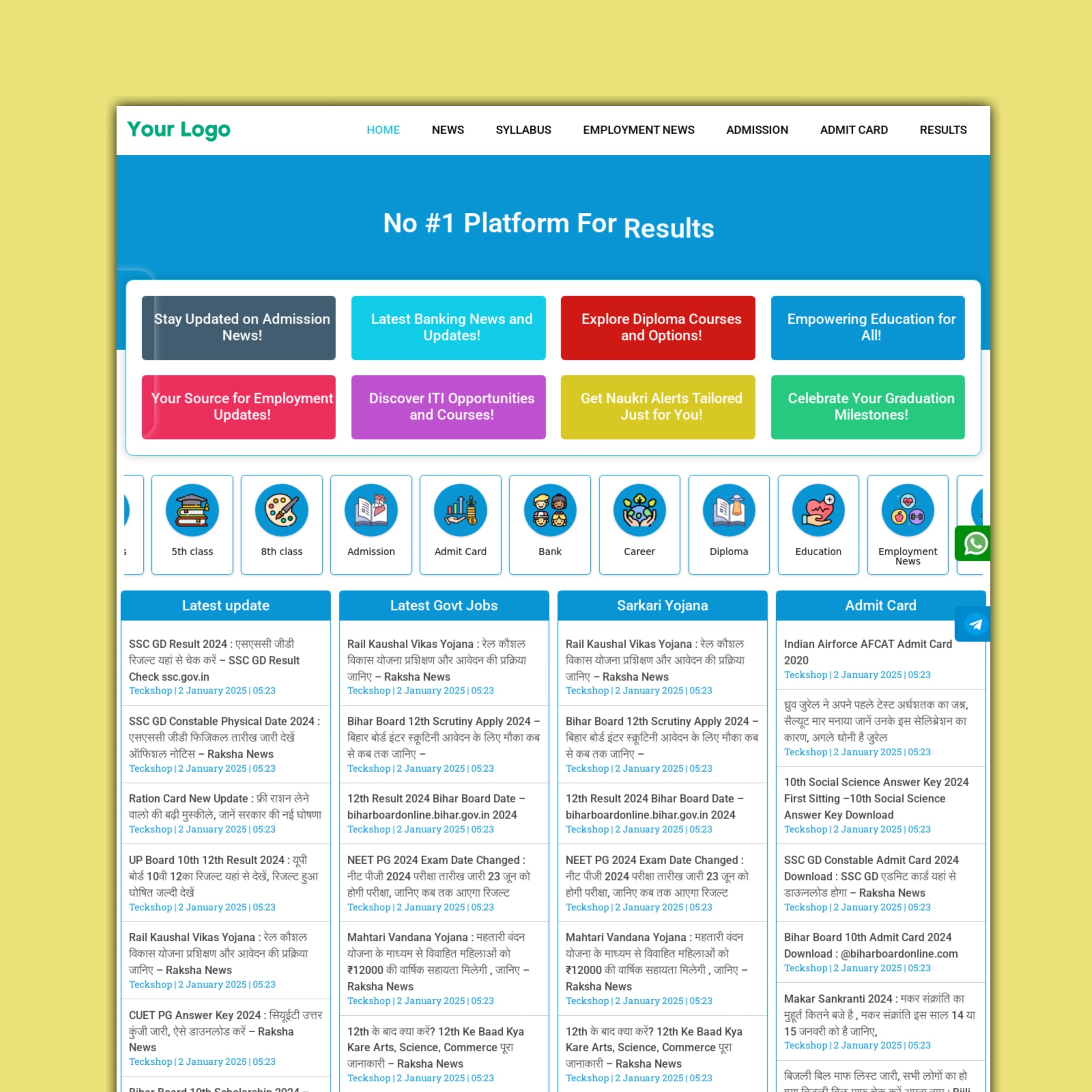 Sarkari Job / Result Posting Website Design For Instant AdSense Approval